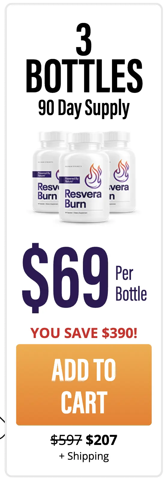 ResveraBurn 3 bottle 90 day supply package pricing